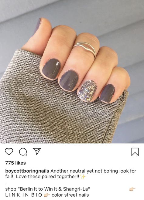 Grey Nails With Sparkle Accent, Everyday Gel Nails Simple, Powder Dip Neutral Nails, Fall Nail Shellac Colors, Dip Nail Ideas For January, Fall Dip Manicure Ideas For Short Nails, Accent Nail Color Combos, Nail Designs For Office Job, Trending Dip Nails 2023