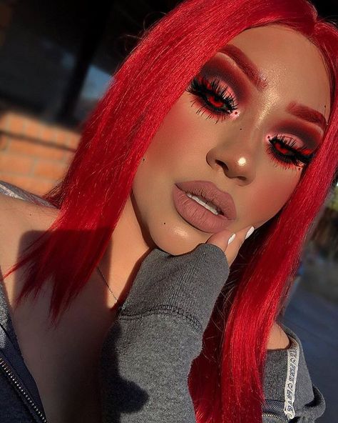 Love your awesome hair color  soo hot  Wi Fete Emo, Red Makeup Looks, Red Eye Makeup, Bright Red Hair, Red Eyeshadow, Red Makeup, Makeup Eye Looks, Creative Eye Makeup, Creative Makeup Looks