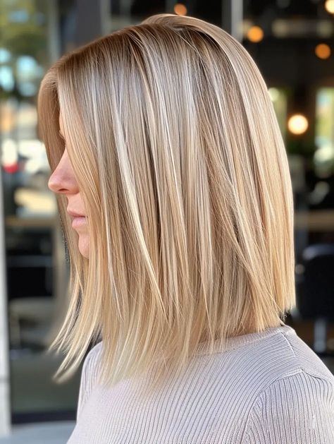 Side Part Lob Straight, Long Bob 2024 Trends, Long Bob Hairstyles For Fine Hair 2024, Blonde Shoulder Length Hair Straight, Dark Lob, Lob Haircut Thick Hair, The Lob Haircut, Lob Haircut Straight, Straight Lob