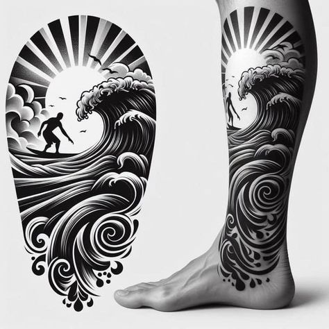 Leg Tattoo Ideas For Men, Animal Henna Designs, Leg Tattoo Ideas, Best Leg Tattoos, Surf Tattoo, Full Sleeve Tattoo Design, Graffiti Tattoo, Owl Tattoo Design, Tattoo Ideas For Men