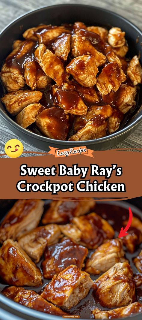 Set it and forget it with Sweet Baby Ray’s Crockpot Chicken. This effortless recipe involves slow-cooking chicken in Sweet Baby Ray’s Barbecue Sauce, resulting in tender, flavorful meat that practically falls off the bone. Serve over rice or tucked into sandwiches. #CrockpotChicken #BBQChicken #EasyRecipes Crockpot Chicken Chunks Recipes, Quick Cooker Chicken Recipes, Slow Cooker Chicken Barbecue, Sweet Baby Ray’s Crockpot Chicken, Sweet Baby Ray Bbq Chicken Crockpot, Crockpot Boneless Chicken Wings, Crockpot Soy Sauce Chicken, Crockpot Angel Hair Chicken, Bbq Chicken In Crock Pot