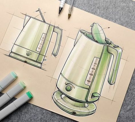 Kettle Sketch, Product Sketches, Basic Sketching, Industrial Design Portfolio, Furniture Design Sketches, Perspective Drawing Lessons, Object Drawing, Industrial Design Sketch, Architecture Concept Drawings