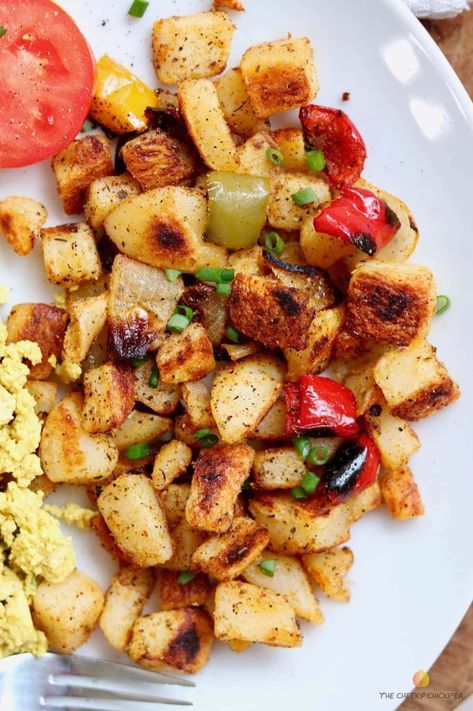 Home Fries Recipe Skillet, Breakfast Home Fries, Baked Breakfast Potatoes, Home Fries Recipe, Roasted Breakfast Potatoes, Breakfast Home, Baked Breakfast, Home Fries, Vegan Sides