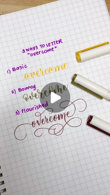 Maricar Ramos | Calligraphy & Art on Instagram: "Here's how I letter "overcome" in basic, bouncy, and flourished brush pen calligraphy styles. ✍🏻😍

This is also my favorite way of practicing calligraphy because I get to practice different styles at once. 🤩

✨If you also want to practice these three lettering styles, my digital workbook "3 Ways to Letter Positive Words" is all you need. Link in bio! 💜

#brushpencalligraphy #brushcalligraphy #bouncelettering #flourishedcalligraphy #moderncalligraphypractice #brushpenlettering #brushletteringnewbie #practicecalligraphy #letteringpractice #brushcalligraphypractice" Practicing Calligraphy, Modern Calligraphy Practice, I Letter, Digital Workbook, Brush Pen Lettering, Pen Calligraphy, Calligraphy Practice, Brush Pen Calligraphy, Calligraphy Styles