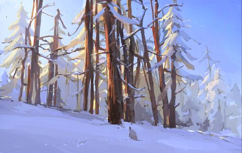 ArtStation - winter trees, Min Yum Bg Design, Landscape Concept, Snowy Forest, Digital Painting Tutorials, Landscape Illustration, Winter Trees, Visual Development, Environment Design, Environment Concept Art