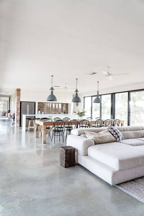 Cement Floors In House, Concrete Living Room, Concrete Floors Living Room, Concrete Kitchen Floor, Polished Cement Floors, Concrete Floors In House, Cement Floors, Concrete Flooring, Concrete Home