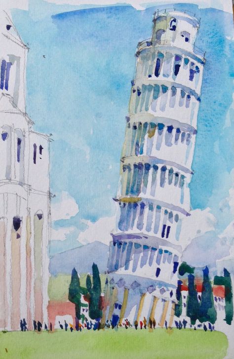 Easy Architecture Sketch, Whimsical Art Journal, Sketch Watercolor, Travel Art Journal, Landmarks Art, Color Drawing Art, Watercolor Architecture, Painting Competition, Architecture Drawing Art