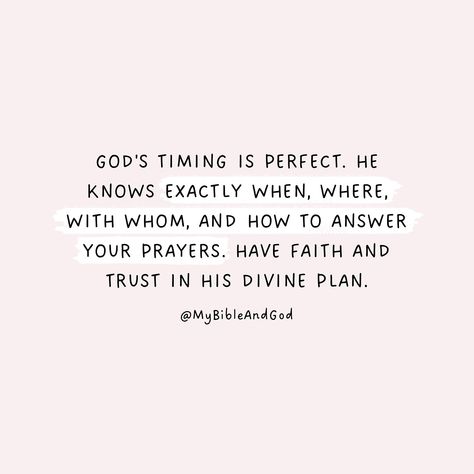 Trust in God’s sovereignty and wisdom. He has a perfect plan to answer our prayers. — Proverbs 3:5-6: “Trust in the Lord with all your heart and lean not on your own understanding; in all your ways submit to him, and he will make your paths straight.” — Isaiah 55:8-9: “For my thoughts are not your thoughts, neither are your ways my ways,” declares the Lord. “As the heavens are higher than the earth, so are my ways higher than your ways and my thoughts than your thoughts.” Trust God Not People, Isaiah 55:8-9, Trusting God In Uncertainty, Trust God Affirmation, I’m Just Out Here Trusting God, God's Timing Is Perfect, Don’t Worry Trust God, Godly Relationship, Gods Timing