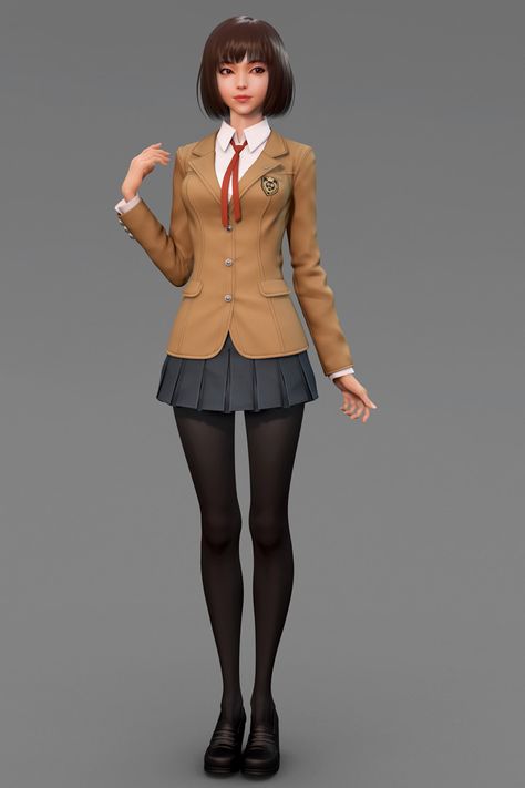 ArtStation - school uniform - Variation, Shin JeongHo 3d Karakter, Zbrush Character, Character Design Girl, Design Girl, Character Modeling, Girls Characters, Female Character Design, 가을 패션, Zbrush