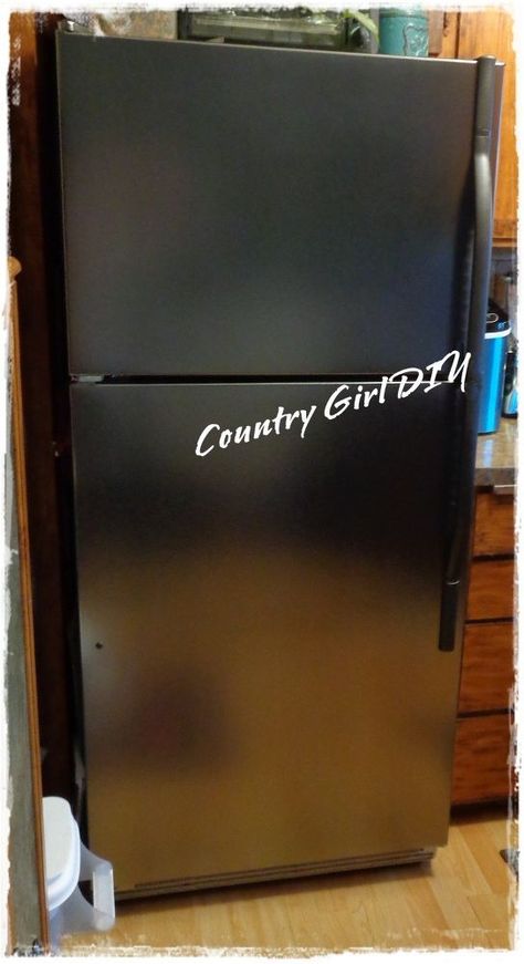 Paint Fridge Black, Rv Fridge Makeover, Black Stainless Steel Fridge, Rolling Pantry, Timber Benchtop, Diy Concrete Counter, Paint Refrigerator, Cleaning Stainless Steel Appliances, Painted Fridge