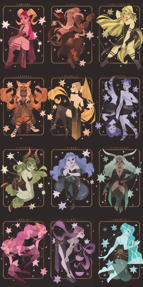 Zodiac Signs Character Design, Zodiac Artwork, Zodiac Sign Art, Zodiac Signs Pictures, Zodiac Sign Fashion, Zodiac Characters, Anime Zodiac, Different Zodiac Signs, Creative Drawing Prompts