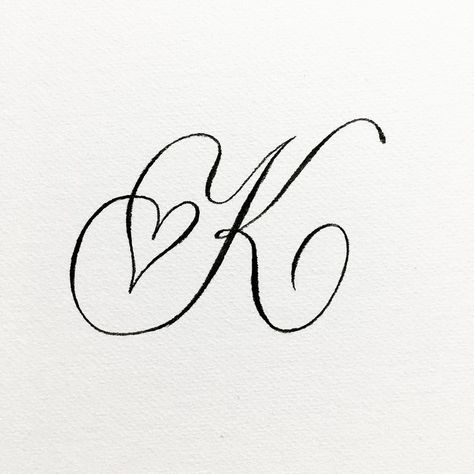 Calligraphy Heart Design, P Heart Tattoo, K Card Tattoo, K In Different Fonts, J And K Tattoo, A To Z Fonts Alphabet Letters, K Font Letter, Letter K Drawing, Cursive K Tattoo