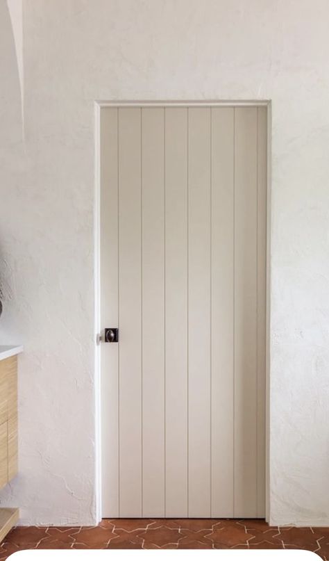 Door Inspiration Interior, Door Styles Interior Modern Farmhouse, Limewash Door, Tongue And Groove Door, Interior Cottage Doors, Trustile Door, Cottage Doors Interior, Hallway Door, Cottage Door