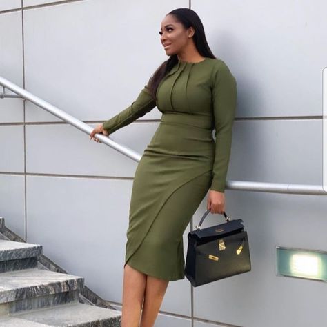 Professional Outfits Women Dresses Dresses, Office Dresses For Women Work Attire, Army Green Dresses, Army Green Dress Outfit, Female Wears, Corporate Gowns, Office Wears, Work Attire Women, Tailored Fashion