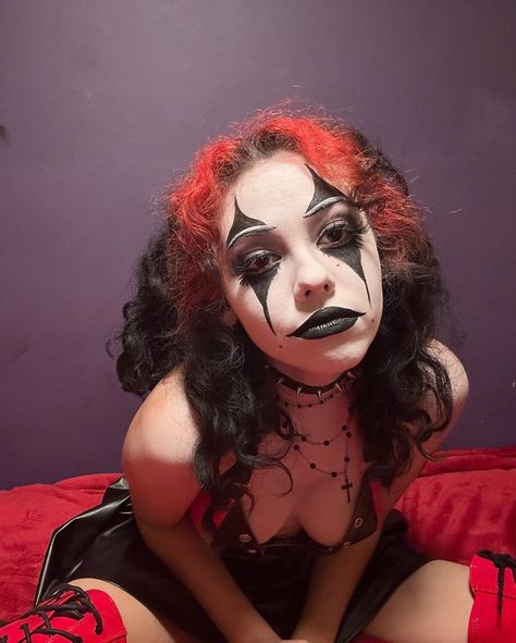 Goth Clown 🤭🤡🖤🖤 #icp #gothic #clown #clownmakeup #clowncore #clowngirl #gothicgirl #makeup Face Paint Makeup Halloween, Red Black Clown Makeup, Clown Couple Makeup, Baddie Clown Makeup, Goth Clown Makeup Halloween, Goth Clowncore Makeup, Clown Makeup Red And Black, Insane Clown Posse Juggalette Makeup, Red And Black Clown Makeup