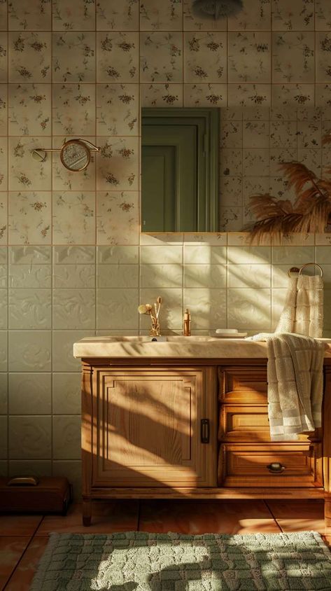 Create a 90s Interior Vibe with These Bathroom Design Ideas 70s Bathroom Ideas, Bauhaus Bathroom, 90s Bathroom, 70s Bathroom, 90s Interior, Retro Bathroom, Cozy Bathroom, Timeless Bathroom, Bathroom Accents