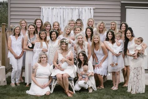 All White Bohemian Baby Shower | Lace, White Dress Code & lots of details Baby Shower Dress Code For Guests, White Baby Shower Dress, Girls Tea Party Birthday, Lace Backdrops, Mother Blessing, Baby Breath Flower Crown, Natural Hair Ponytail, Party Dress Codes, Shower Photography