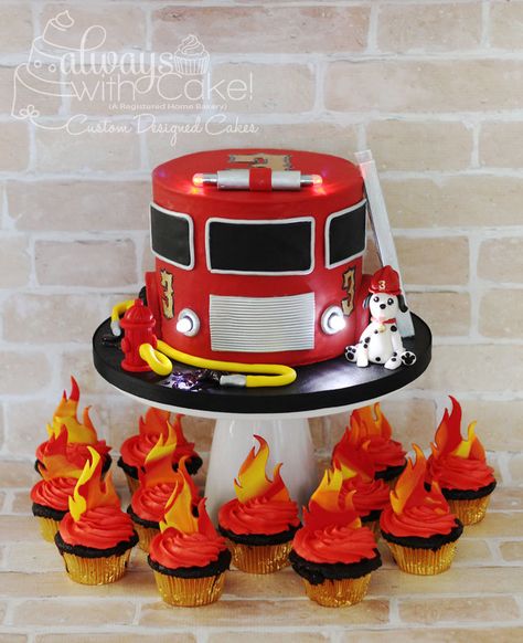 Fire Fighter Party, Fire Truck Cupcakes, Firefighter Birthday Cakes, Fireman Sam Cake, Fire Truck Cake, Fire Fighter Cake, Fireman Cake, Fire Cake, Firetruck Cake