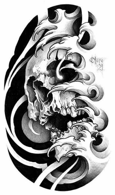 Skull Tattoo Japanese, Skull Art Tattoo, Catrina Tattoo, Tattoo Japanese, Skull Sleeve Tattoos, Skull Sleeve, Japan Tattoo Design, Skull Art Drawing, Sketch Tattoo Design