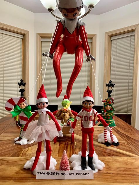 Thanksgiving Elf Ideas, Elf On The Shelf Thanksgiving Day Parade, Elf Parade Ideas, Thanksgiving Elf On The Shelf Ideas, Elf On The Shelf Parade, Grinch And Elf On The Shelf, Elf Thanksgiving, Elf On The Shelf Thanksgiving, Elf Parade