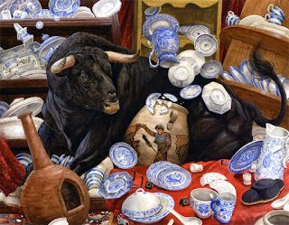 Bull in a china shop Bull In A China Shop, China Shop, A Bull, The Orator, Original Art For Sale, Children's Book Illustration, Young Artist, Animal Illustration, China Cabinet