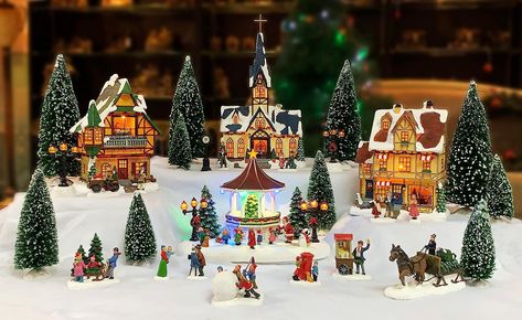 Moments In Time Christmas Village 30 pc Set, with LED Lights, Battery Operated (not Included) Christmas Village Collections, Christmas Village Sets, Christmas Village Houses, Christmas Decorations For Kids, Moments In Time, Christmas Village Display, Village Display, Christmas Town, Resin Design