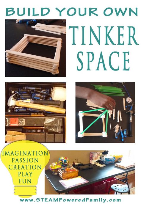 Build Your Own Tinker Space And Ignite Creativity, Passion, Imagination, Play And Fun! Tinkering Station, Tinker Space, Imagination Play, Steam Ideas, Eyfs Classroom, Maker Space, Stem Kits, Stem For Kids, Todo List