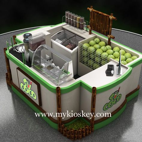 Coconut Shop Design, Juice Kiosk Design, Coconut Stand, Juice Kiosk, Food Kiosk Design, Fresh Juice Bar, Food Carts For Sale, Outdoor Restaurant Patio, Food Stall Design