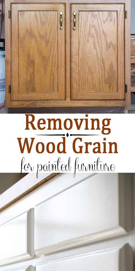 How to remove wood grain texture -Learn how to fill wood grain to get the smoothest finish when painting oak cabinets or furniture. Painted cabinets never looked so good! Painting Oak Cabinets, Cabinet Refacing, Plywood Cabinets, New Kitchen Cabinets, Kitchen Cabinets Makeover, Wood Grain Texture, Built In Cabinets, Oak Cabinets, Family Bathroom