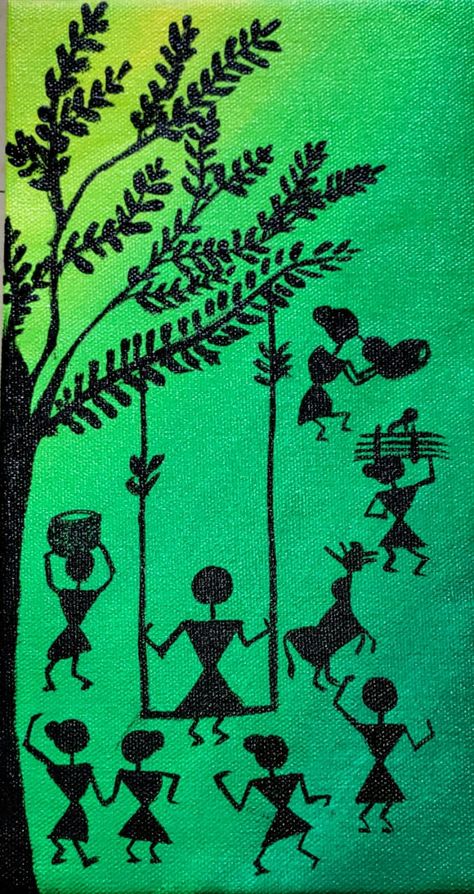 Acrylic colours warli painting on canvas Warli Painting Ideas On Paper, Warli Painting Ideas, Warli Paintings, Worli Painting, Warli Painting, Exhibition Ideas, Warli Art, Geometric Origami, Creative School Project Ideas