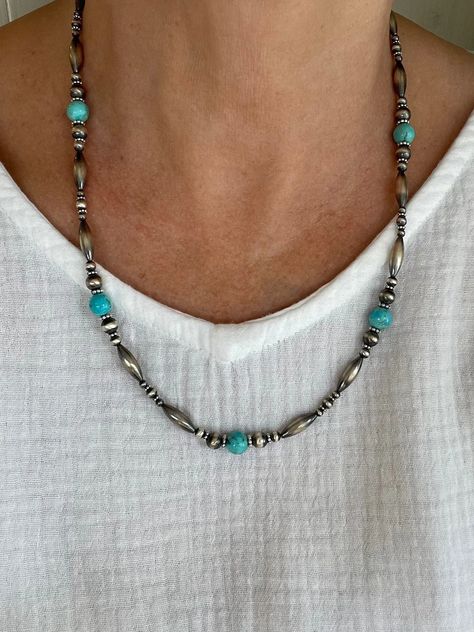 The stones are beautiful shades of brilliant blue with a hint of natural brown and green matrix. They display a superior polish, are perfectly calibrated, and are uniform in size. Making Beaded Necklaces, Blue Bead Necklace, Nice Compliments, Western Grunge, Kingman Arizona, Turquoise Beaded Necklace, Feminine Necklace, Heishi Necklace, Navajo Pearls