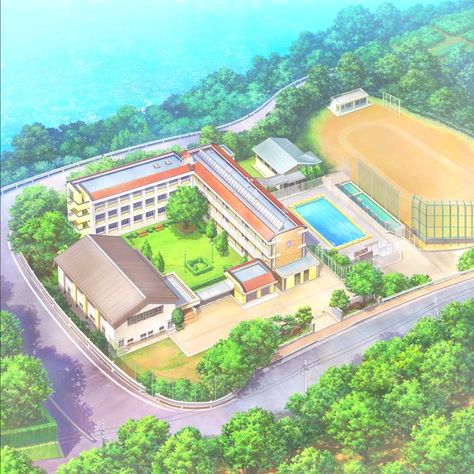 Anime School Building, Tokyo School, Anime House, Anime School, Driveway Landscaping, Long Driveways, Building Drawing, Cute Panda Wallpaper, Tokyo Travel