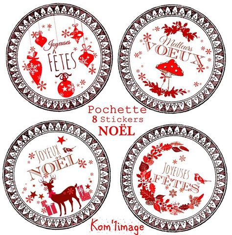 On prépare Noël...!!!Et voilà de jolies étiquettes adhésives à coller partout...paquets cadeaux,courriers,cartes de voeux,déco,etc... 4,50€... Wax Paper Transfers, Xmas Printables, Creative Wrapping, Noel Diy, Silhouette Stencil, Christmas Labels, Christmas Graphics, Christmas Stamps, Cartoon Clip Art