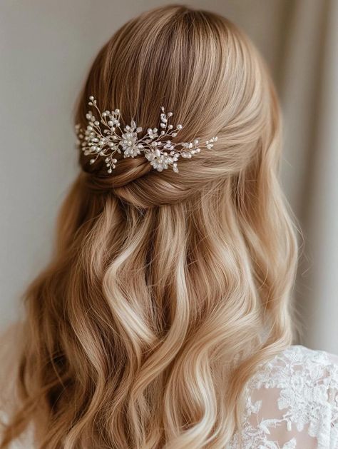 Stunning Half Up Half Down Wedding Hairstyles for 2024 Brides Half Up Half Down Styles, Down Styles, Half Up Bun, Down Wedding Hairstyles, Half Updo Hairstyles, Half Up Half Down Wedding, Hair Magic, Romantic Wedding Hair, Braided Half Up