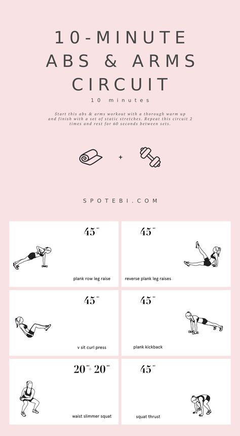 10-Minute Abs & Arms Circuit Ten Minute Ab Workout, Arms Circuit Workout, 20 Min Arm Workout Women, 10 Min Arm Workout Weights, 30 Minute Gym Workout, 10 Min Arm Workout, Arm Circuit Workout, Arms Circuit, Ab Day Workout