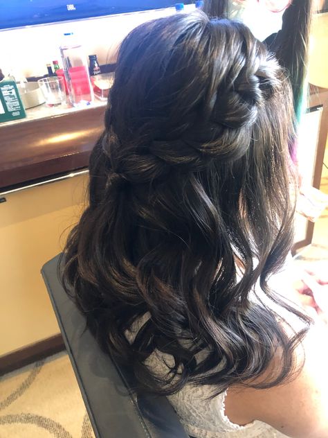 Prom Hair With Curtain Bangs, Curls For Short Hair Wedding, Half Up With Braids, Boho Bridesmaid Hair, Curled Wedding Hair, Hair Curtain, Bridal Hair Half Up, Special Event Hair, Bridal Hair Down