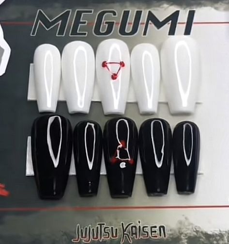 Anime Nail Inspo Simple, Dazai Inspired Nails, Megumi Nails Jjk, Gojo Themed Nails, Cute Anime Nail Designs, Jjk Themed Nails, Anime Theme Nails, Jjk Nails Designs Gojo, Anime Short Nails