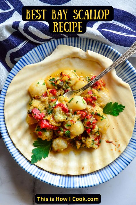 Super simple bay scallop appetizer with lemon, garlic and capers. Everyone loves this! #bayscallopsrecipe #bayscallopssauteed #bayscallopseasy #bayscallops Bay Scallop Recipes Healthy, Bay Scallop Recipes Baked, Bay Scallops And Pasta, Small Scallops Recipe, Bay Scallops Recipe, Scallop Recipes Baked, Bay Scallop Recipes, Scallop Recipes Healthy, Scallop Appetizer