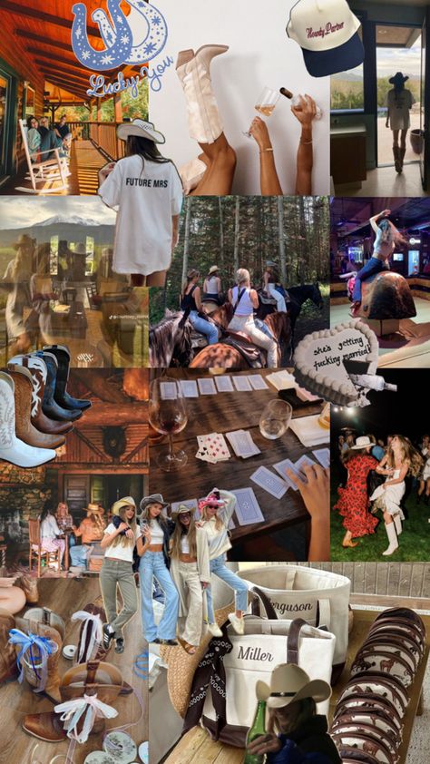 Mountain Ranch Bachelorette Theme Ranch Bachelorette, Bachelorette Theme, Mountain Ranch, Bachelorette Party, Collage, Hats