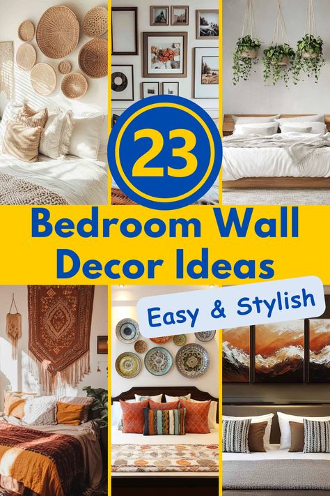 Looking for inspiration to decorate your bedroom walls? Explore these 23 Bedroom Wall Decor Ideas that will make your room feel cozy, stylish, and uniquely yours. Find the perfect decor ideas for your style! #BedroomDecor #WallArt #HomeDesign #BedroomMakeover #WallDecorIdeas Small Bedroom Wall Decor, Over The Bed Decor Ideas, Wall Ideas For Bedroom, Guest Bedroom Decorating Ideas, Diy Bedroom Wall Decor, Easy Bedroom Decor, Modern Bedroom Wall Decor, Above Bed Ideas, Over The Bed Decor