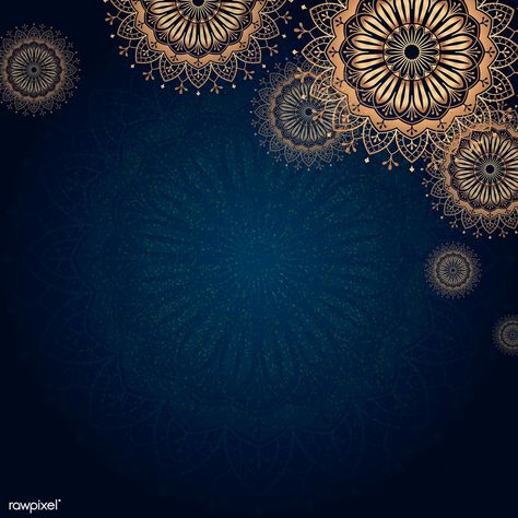 Gold mandala on navy blue background vector | free image by rawpixel.com / sasi Diwali Background, Mandala Illustration, Raya Aidilfitri, Background Islamic, Diwali Poster, Eid Card Designs, Wedding Invitation Background, Ramadan Background, Mandala Floral