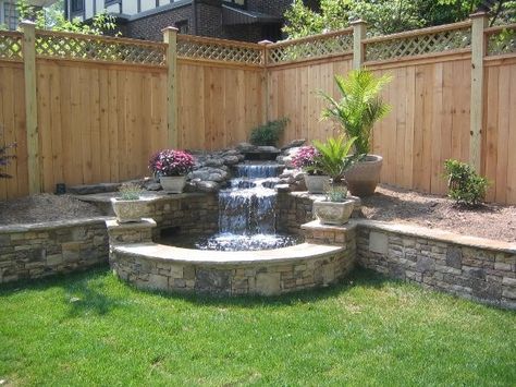 Outdoor Corner Fountains - Foter Privacy Fence Landscaping, Privacy Fence Designs, Garden Waterfall, Backyard Privacy, Fence Landscaping, Garden Backyard, Have Inspiration, Retaining Walls, Ponds Backyard