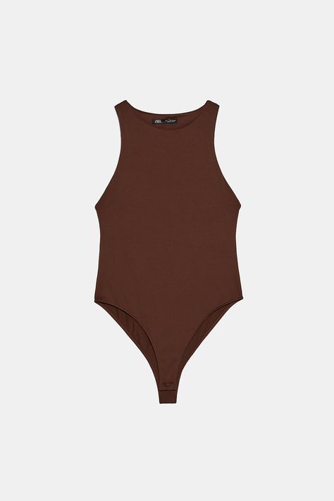 Brown Bodysuit Outfit, Beige Bodysuit, Cute Bodysuits, Halter Neck Bodysuit, Brown Bodysuit, Collar Bodysuit, Zara Bodysuit, Clothing Wishlist, Zara Portugal