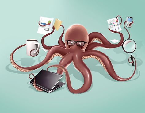 Multitasking Illustration, Octopus Images, Wine Tattoo, Octopus Drawing, Octopus Illustration, Octopus Art, Illustration Sketches, Art Drawings Sketches Simple, Book Plates