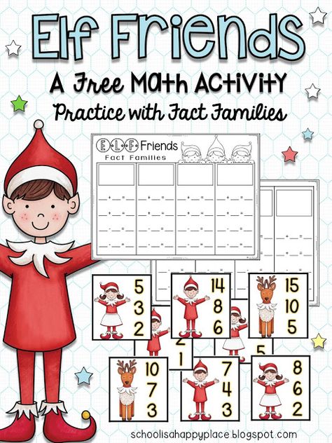 FREE Elf on the Shelf Math (Fact Families) Elf Math Activities, Christmas Math First Grade, Elf On The Shelf Worksheets, Fact Family Christmas Tree, Elf Math, Elf In The Classroom, Christmas Geometry, Classroom Christmas Activities, Holiday Math