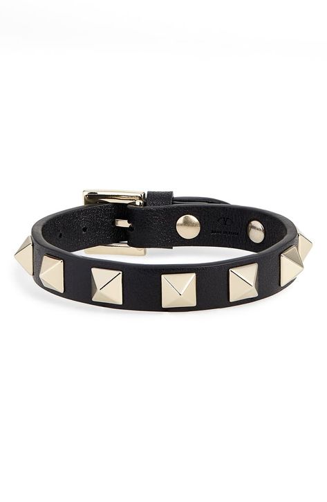 Free shipping and returns on Valentino Rockstud Small Leather Bracelet at Nordstrom.com. A pyramid-stud leather bracelet wrapped around your wrist really turns up punky style as you're throwing your arms around the circle pit. Valentino 2017, Valentino Boots, Valentino Heels, Valentino Sandals, Valentino Couture, Valentino Rockstud, Valentino Rossi, Valentino Shoes, Bracelet Online