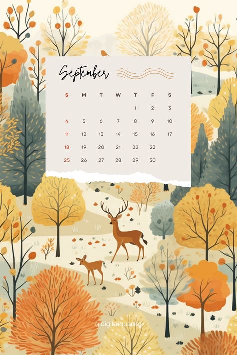 Hello September! Digital Quartet presents Autumn Phone Aesthetic Wallpapers Collection. This one is a fall landscape with a September Calendar on it. Don't forget to follow us for more, and make your phone screen fit right into the season! Phone Calendar, Fall Lockscreen, Illustration Practice, Lockscreen Background, Illustration Calendar, Wallpaper Autumn, Hello September, Bible Quotes Wallpaper, School Clipart