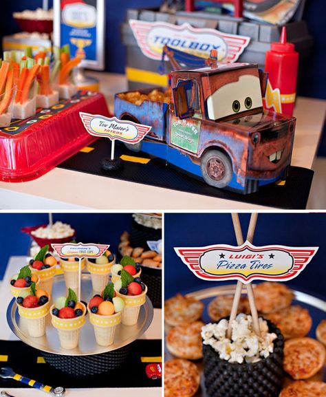 Disney Party Foods, Lightning Mcqueen Party, Disney Cars Theme, Birthday Party Food Ideas, Pixar Cars Birthday, Cars Birthday Party, Disney Cars Party, Disney Cars Birthday, Cars Birthday Party Disney