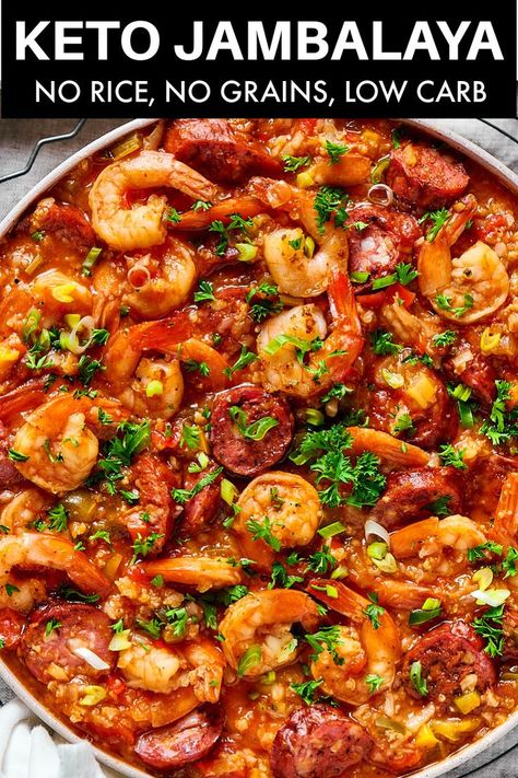 This jambalaya recipe swaps our rice for cauliflower rice to create the perfect one-pot keto dinner! Ready in just 20 minutes, it’s loaded with juicy shrimp, Andouille sausage, and plenty of vegetables. Keto Jambalaya, Andouille Sausage Recipes, Sausage Jambalaya, Jambalaya Recipe, Andouille Sausage, Andouille, Keto Recipes Dinner, Jambalaya, Sausage Recipes