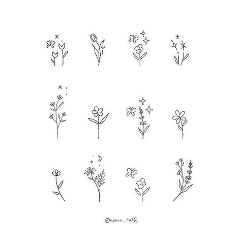 Simple Single Flower Tattoo, Mini Bouquet Tattoo, Micro Flower Tattoo, Banff Tattoo, Dainty Flower Tattoos, Small Daisy Tattoo, Bicep Tattoo Women, Tattoo Font Styles, Tiny Flower Tattoos